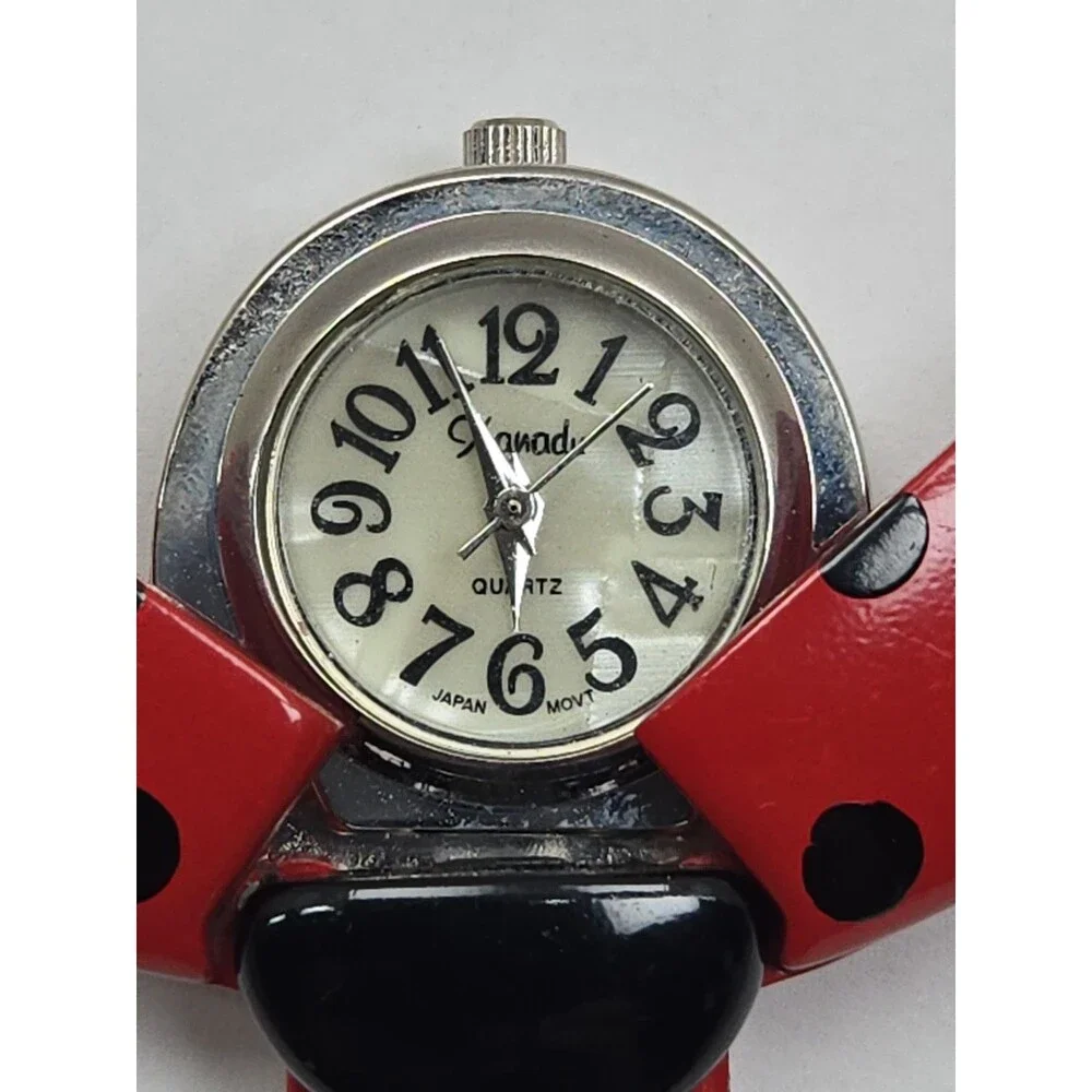 Xanadu Ladybug Keychain Pendant Hidden Dial Watch Wings Red Silver New Battery
